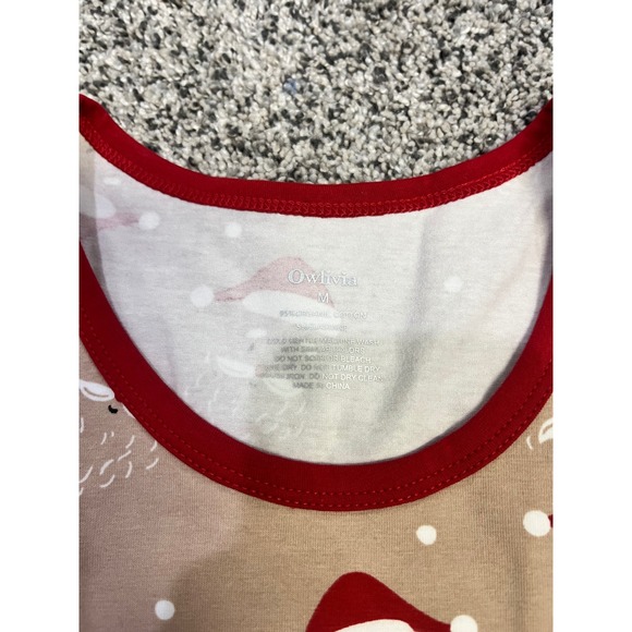 Owlvia Pure Organic Women Santa Face Pajama Set Long Sleeve Pants M NEW Brown - Picture 5 of 9